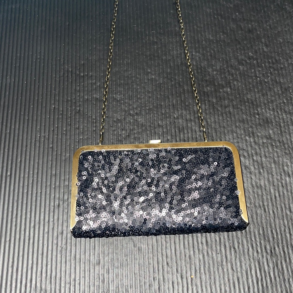 Black Sequin clutch with retractable chain